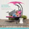 imageBest Choice Products Outdoor Hanging Curved Steel Chaise Lounge Chair Swing wBuiltin Pillow and Removable Canopy  Navy BluePink