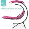imageBest Choice Products Outdoor Hanging Curved Steel Chaise Lounge Chair Swing wBuiltin Pillow and Removable Canopy  Navy BluePink