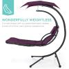 imageBest Choice Products Outdoor Hanging Curved Steel Chaise Lounge Chair Swing wBuiltin Pillow and Removable Canopy  Navy BluePurple