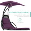 imageBest Choice Products Outdoor Hanging Curved Steel Chaise Lounge Chair Swing wBuiltin Pillow and Removable Canopy  Navy BluePurple