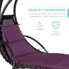 imageBest Choice Products Outdoor Hanging Curved Steel Chaise Lounge Chair Swing wBuiltin Pillow and Removable Canopy  Navy BluePurple
