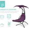 imageBest Choice Products Outdoor Hanging Curved Steel Chaise Lounge Chair Swing wBuiltin Pillow and Removable Canopy  Navy BluePurple