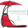 imageBest Choice Products Outdoor Hanging Curved Steel Chaise Lounge Chair Swing wBuiltin Pillow and Removable Canopy  Navy BlueRed
