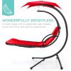 imageBest Choice Products Outdoor Hanging Curved Steel Chaise Lounge Chair Swing wBuiltin Pillow and Removable Canopy  Navy BlueRed