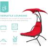 imageBest Choice Products Outdoor Hanging Curved Steel Chaise Lounge Chair Swing wBuiltin Pillow and Removable Canopy  Navy BlueRed