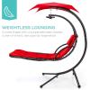 imageBest Choice Products Outdoor Hanging Curved Steel Chaise Lounge Chair Swing wBuiltin Pillow and Removable Canopy  Navy BlueRed