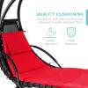imageBest Choice Products Outdoor Hanging Curved Steel Chaise Lounge Chair Swing wBuiltin Pillow and Removable Canopy  Navy BlueRed