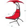 imageBest Choice Products Outdoor Hanging Curved Steel Chaise Lounge Chair Swing wBuiltin Pillow and Removable Canopy  Navy BlueRed