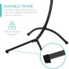 imageBest Choice Products Outdoor Hanging Curved Steel Chaise Lounge Chair Swing wBuiltin Pillow and Removable Canopy  Navy BlueRed