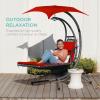 imageBest Choice Products Outdoor Hanging Curved Steel Chaise Lounge Chair Swing wBuiltin Pillow and Removable Canopy  Navy BlueRed