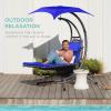 imageBest Choice Products Outdoor Hanging Curved Steel Chaise Lounge Chair Swing wBuiltin Pillow and Removable Canopy  Navy BlueResort Blue