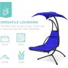 imageBest Choice Products Outdoor Hanging Curved Steel Chaise Lounge Chair Swing wBuiltin Pillow and Removable Canopy  Navy BlueResort Blue