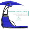 imageBest Choice Products Outdoor Hanging Curved Steel Chaise Lounge Chair Swing wBuiltin Pillow and Removable Canopy  Navy BlueResort Blue