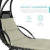 imageBest Choice Products Outdoor Hanging Curved Steel Chaise Lounge Chair Swing wBuiltin Pillow and Removable Canopy  Navy BlueSage