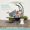 imageBest Choice Products Outdoor Hanging Curved Steel Chaise Lounge Chair Swing wBuiltin Pillow and Removable Canopy  Navy BlueSage