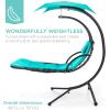 imageBest Choice Products Outdoor Hanging Curved Steel Chaise Lounge Chair Swing wBuiltin Pillow and Removable Canopy  Navy BlueTeal