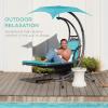 imageBest Choice Products Outdoor Hanging Curved Steel Chaise Lounge Chair Swing wBuiltin Pillow and Removable Canopy  Navy BlueTeal