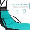 imageBest Choice Products Outdoor Hanging Curved Steel Chaise Lounge Chair Swing wBuiltin Pillow and Removable Canopy  Navy BlueTeal