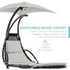 imageBest Choice Products Outdoor Hanging Curved Steel Chaise Lounge Chair Swing wBuiltin Pillow and Removable Canopy  Navy BlueWhite Sand