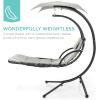imageBest Choice Products Outdoor Hanging Curved Steel Chaise Lounge Chair Swing wBuiltin Pillow and Removable Canopy  Navy BlueWhite Sand