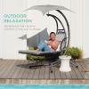 imageBest Choice Products Outdoor Hanging Curved Steel Chaise Lounge Chair Swing wBuiltin Pillow and Removable Canopy  Navy BlueWhite Sand