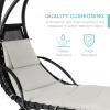 imageBest Choice Products Outdoor Hanging Curved Steel Chaise Lounge Chair Swing wBuiltin Pillow and Removable Canopy  Navy BlueWhite Sand