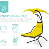 imageBest Choice Products Outdoor Hanging Curved Steel Chaise Lounge Chair Swing wBuiltin Pillow and Removable Canopy  Navy BlueYellow