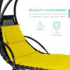 imageBest Choice Products Outdoor Hanging Curved Steel Chaise Lounge Chair Swing wBuiltin Pillow and Removable Canopy  Navy BlueYellow