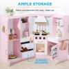 imageBest Choice Products Pretend Play Corner Kitchen Ultimate Interactive Wooden Kids Playset wLights ampamp Sounds Ice Maker Hood  EspressoBevel Pink