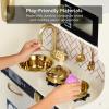 imageBest Choice Products Pretend Play Kitchen Wooden Toy Set for Kids wRealistic Design Telephone Utensils Oven Microwave Sink  Pink FloralCream