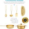 imageBest Choice Products Pretend Play Kitchen Wooden Toy Set for Kids wRealistic Design Telephone Utensils Oven Microwave Sink  Pink FloralEspresso