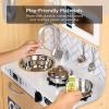 imageBest Choice Products Pretend Play Kitchen Wooden Toy Set for Kids wRealistic Design Telephone Utensils Oven Microwave Sink  Pink FloralNatural