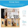 imageBest Choice Products Pretend Play Kitchen Wooden Toy Set for Kids wRealistic Design Telephone Utensils Oven Microwave Sink  Pink FloralNatural