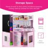 imageBest Choice Products Pretend Play Kitchen Wooden Toy Set for Kids wRealistic Design Telephone Utensils Oven Microwave Sink  Pink FloralPink