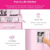 imageBest Choice Products Pretend Play Kitchen Wooden Toy Set for Kids wRealistic Design Telephone Utensils Oven Microwave Sink  Pink FloralPink