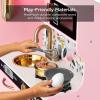imageBest Choice Products Pretend Play Kitchen Wooden Toy Set for Kids wRealistic Design Telephone Utensils Oven Microwave Sink  Pink FloralPink Floral