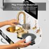 imageBest Choice Products Pretend Play Kitchen Wooden Toy Set for Kids wRealistic Design Telephone Utensils Oven Microwave Sink  Pink FloralWhite Bevel