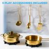 imageBest Choice Products Wooden Pretend Play Cottage Kitchen Kids Toy wStorage Scalloped Edge 5 Accessories Microwave Oven Clicking Knobs  BlueBlue