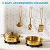 imageBest Choice Products Wooden Pretend Play Cottage Kitchen Kids Toy wStorage Scalloped Edge 5 Accessories Microwave Oven Clicking Knobs  BlueCream