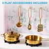 imageBest Choice Products Wooden Pretend Play Cottage Kitchen Kids Toy wStorage Scalloped Edge 5 Accessories Microwave Oven Clicking Knobs  BluePink