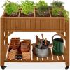 imageBest Choice Products Elevated 8 Pocket Herb Garden Bed Mobile Raised Customizable Wood Planter for Herbs Vegetables Flowers wLockable Wheels Storage Shelf Drainage Holes  Acorn Brown