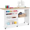 imageBest Choice Products Folding Sewing Table Multipurpose Craft Station ampamp Side Desk with Compact Design Wheels Shelves Storage Trays Pegs Magnetic Doors Metal Doorknobs  WhiteNaturalWhite