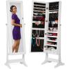 imageBest Choice Products Freestanding Jewelry Armoire Cabinet Full Length Standing Mirror Lockable Makeup Storage Organizer wVelvet Lining 3 Angles Lock Accessory Pouch 5 Shelves  BlackWhite