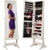 imageBest Choice Products Freestanding Jewelry Armoire Cabinet Full Length Standing Mirror Lockable Makeup Storage Organizer wVelvet Lining 3 Angles Lock Accessory Pouch 5 Shelves  BlackCoastal White