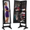 imageBest Choice Products Freestanding Jewelry Armoire Cabinet Full Length Standing Mirror Lockable Makeup Storage Organizer wVelvet Lining 3 Angles Lock Accessory Pouch 5 Shelves  BlackBlack