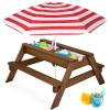 imageBest Choice Products Kids 3in1 Sand ampamp Water Table Wood Outdoor Convertible Picnic Table wUmbrella 2 Trays Removable Top 220lb Capacity Per Bench GreenWalnutRed