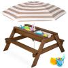imageBest Choice Products Kids 3in1 Sand ampamp Water Table Wood Outdoor Convertible Picnic Table wUmbrella 2 Trays Removable Top 220lb Capacity Per Bench GreenWalnutBeige