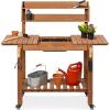imageBest Choice Products Mobile Garden Potting Bench Outdoor Wood Workstation Table wSliding Tabletop 4 Locking Wheels Food Grade Dry Sink Storage Shelves  BrownBrown