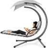 imageBest Choice Products Outdoor Hanging Curved Steel Chaise Lounge Chair Swing wBuiltin Pillow and Removable Canopy  Navy BlueWhite Sand
