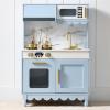 imageBest Choice Products Wooden Pretend Play Cottage Kitchen Kids Toy wStorage Scalloped Edge 5 Accessories Microwave Oven Clicking Knobs  BlueBlue